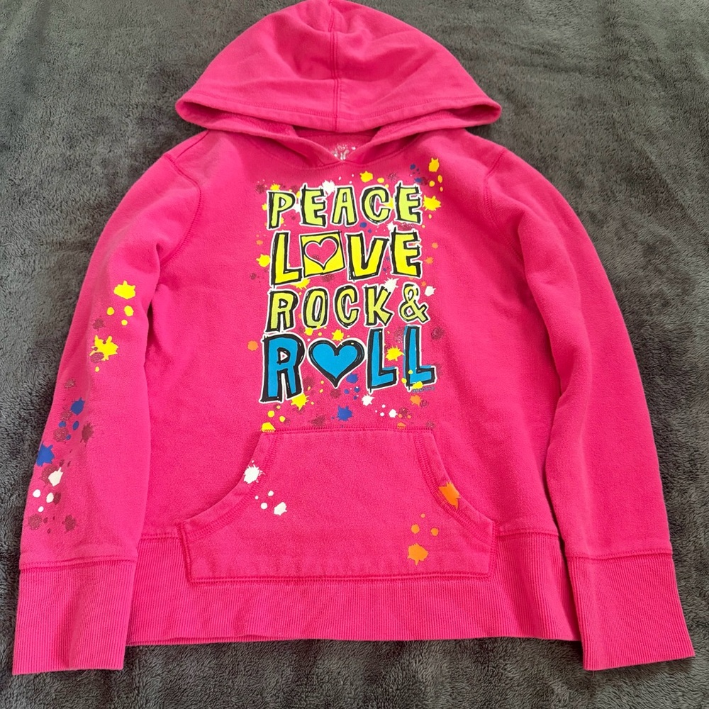 Justice Peace Love Rock & Roll Girls Hoodie Size 8 Y2K